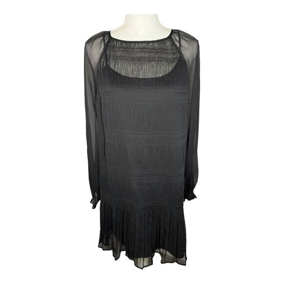 MANGO MNG Women’s Size‎ 6 Medium Black Textured Flowy Dress - Picture 1 of 4